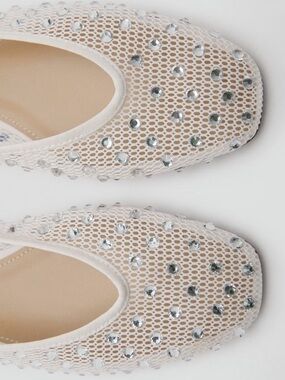 Mango White Mesh Ballet Flats with Crystal Studs
